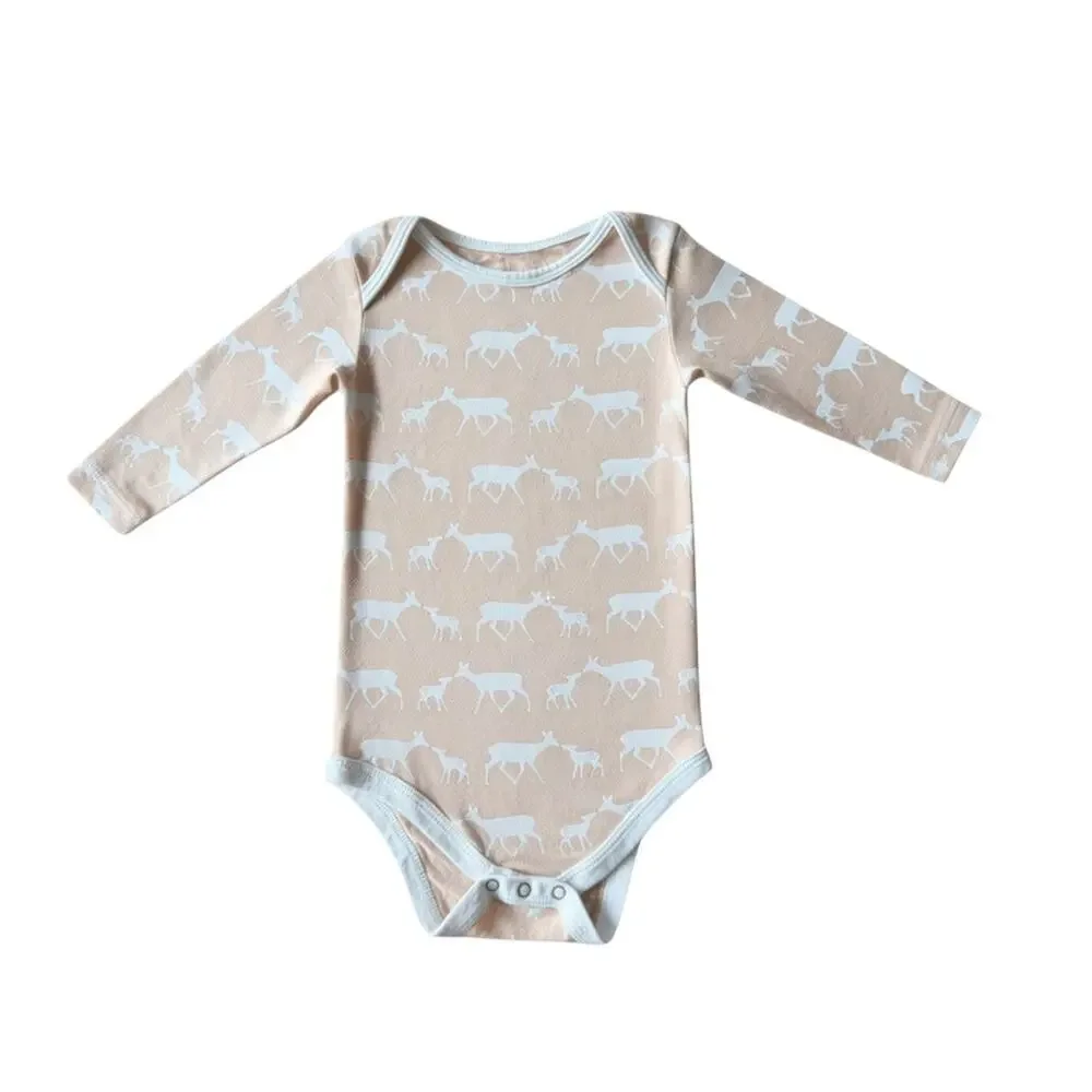 Kickee Pants Long Sleeve Bodysuit Baby 12-18M Peach Deer Print Bamboo